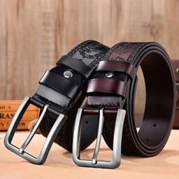 image-European and American retro embossed casual belt cross-border black all-match leather dark brown belt 3.8CM factory direct sale