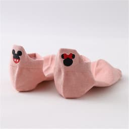 image-Women's Cotton Boat Socks - Embroidered Heart Khaki