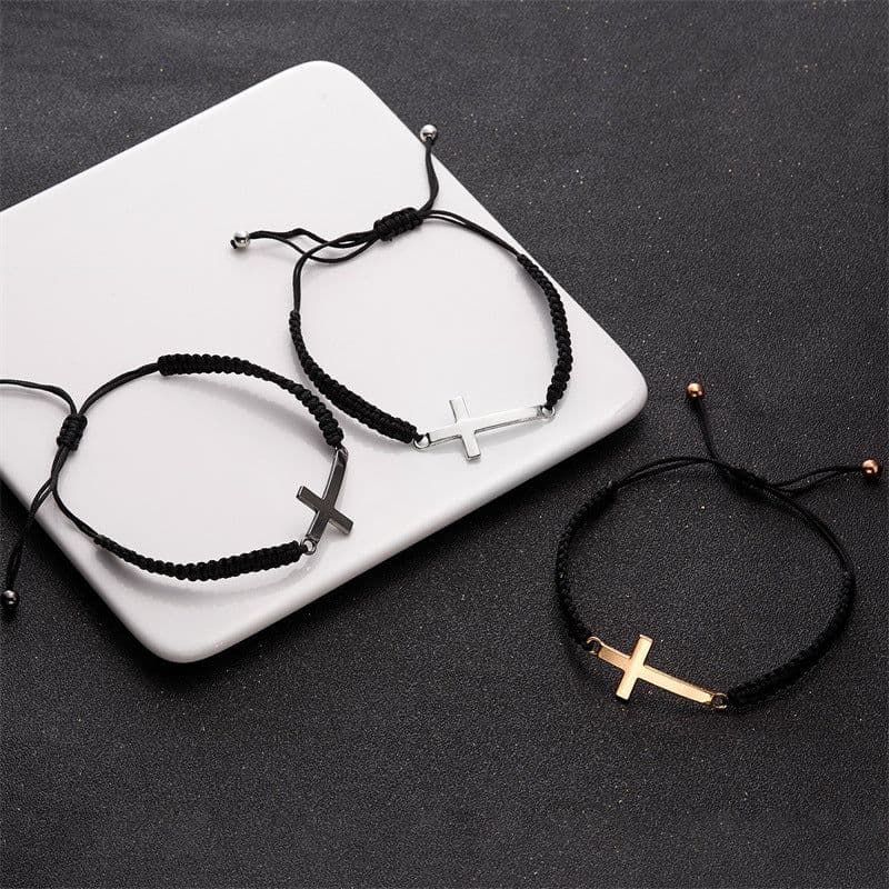 image-Ba Yue Cross-Border Couple Rope Bracelet - Red/Black Alloy