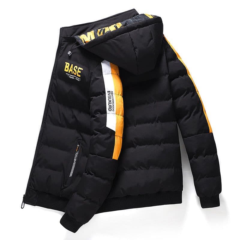 image-Men's Winter Cotton Puffer Jacket - Black Hooded 5XL