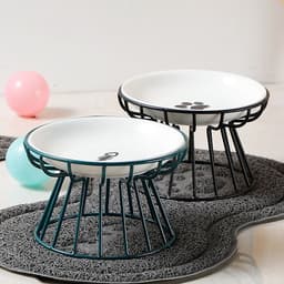 image-Ceramic Cat Bowl Set with Tall Neck Protector - Anti-Tipping Pet Bowls (57 characters)