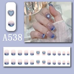 image-Summer fresh, sweet and cool style manicure, wearable nail pieces, French line blending, removable fake nail pieces, finished products wholesale