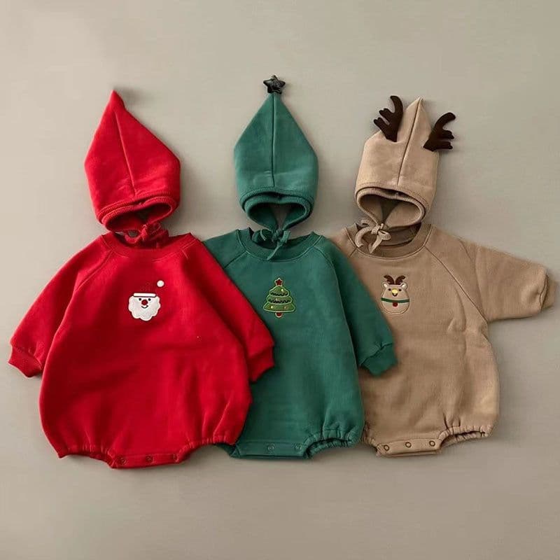 image-Baby Christmas Jumpsuit + Hat - Velvet Thickened Cartoon