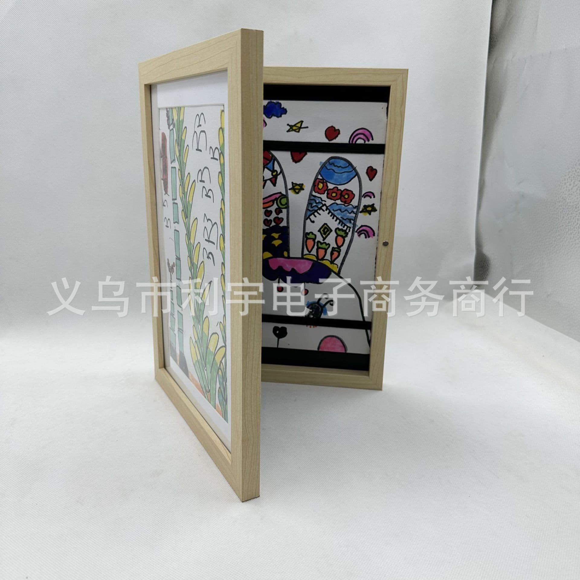 image-Cross-border new Kids Art Frames children's art photo frame wooden oil painting storage box flip photo frame
