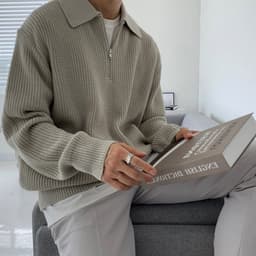 image-Men's Japanese Retro-Style Half-Zip Sweater - Casual Autumn/Winter