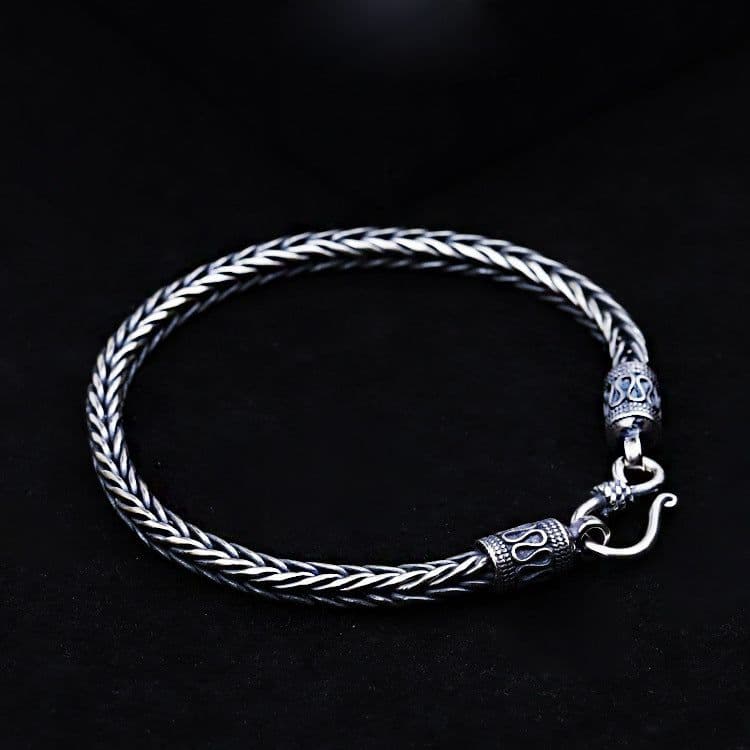 image-Sterling Silver Thai Men's Mantra Bracelet 20cm 925 Silver