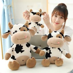 image-Plush Cow Toy - Blue & White Striped - 40cm Gift for Kids