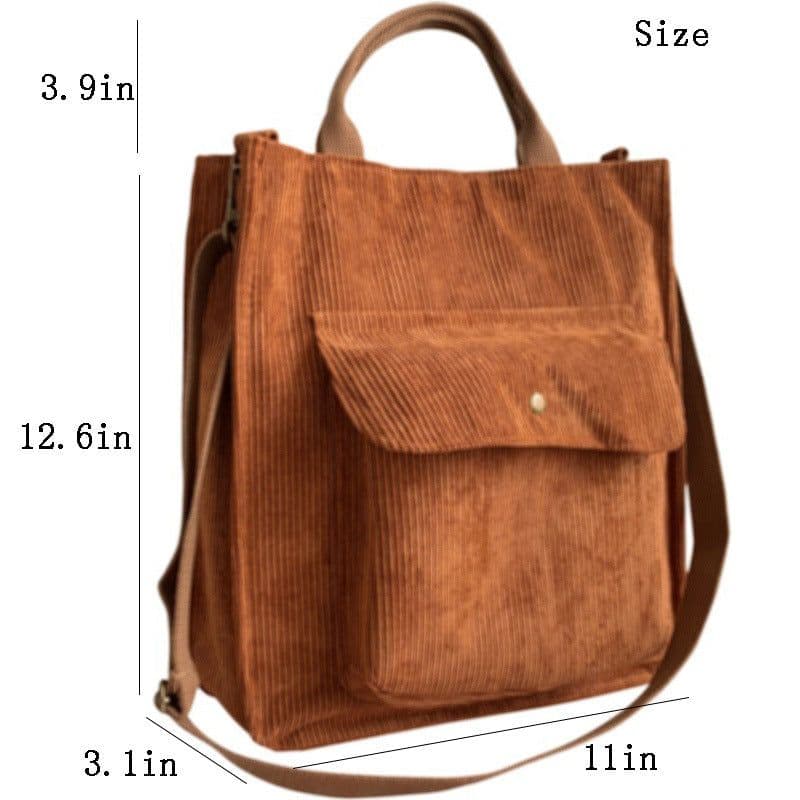 image-Canvas Khaki Corduroy Shoulder Bag - Vintage Square