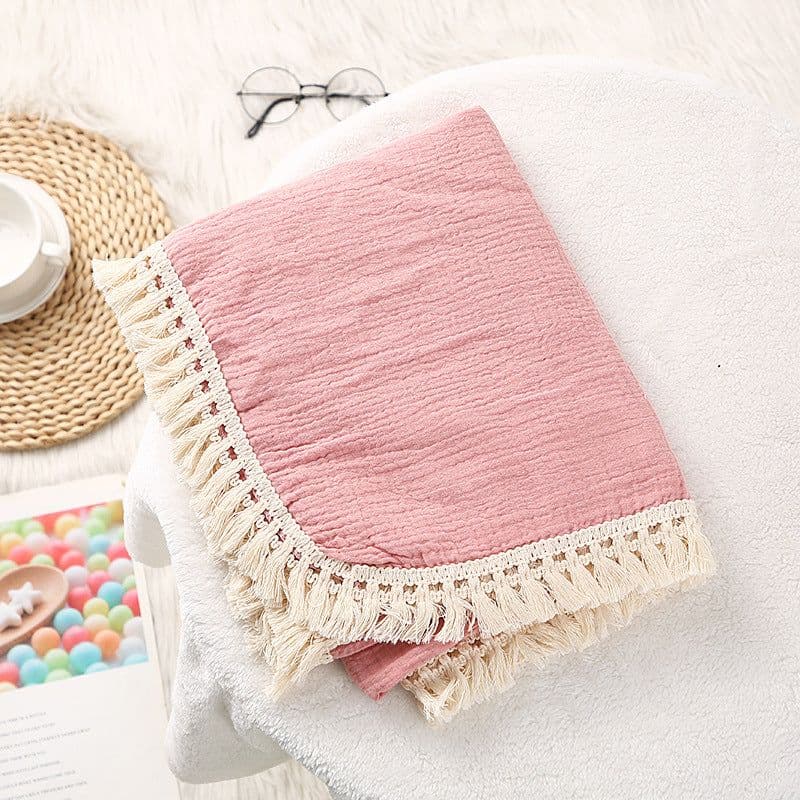 image-Foreign trade cross-border children's blanket double-layer crepe wrapped pure cotton soft tassel baby stroller cover blanket baby blanket