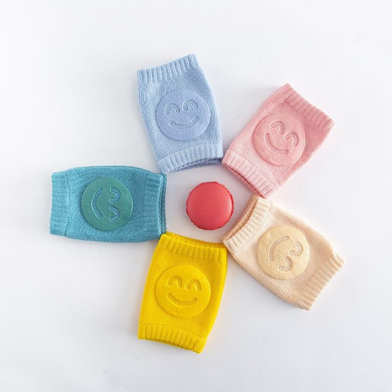 image-New terry children's knee pads elbow pads summer baby baby crawling toddler knee pads non-slip dispensing smiley face knee pads