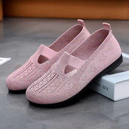 image-Women's Mesh Slip-On Casual Shoes - Red Flat Heel