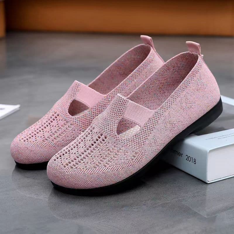 image-Women's Mesh Slip-On Casual Shoes - Red Flat Heel