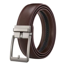 image-Men's Genuine Leather Plaid Snap Belt - Grey, 130cm Automatic Buckle