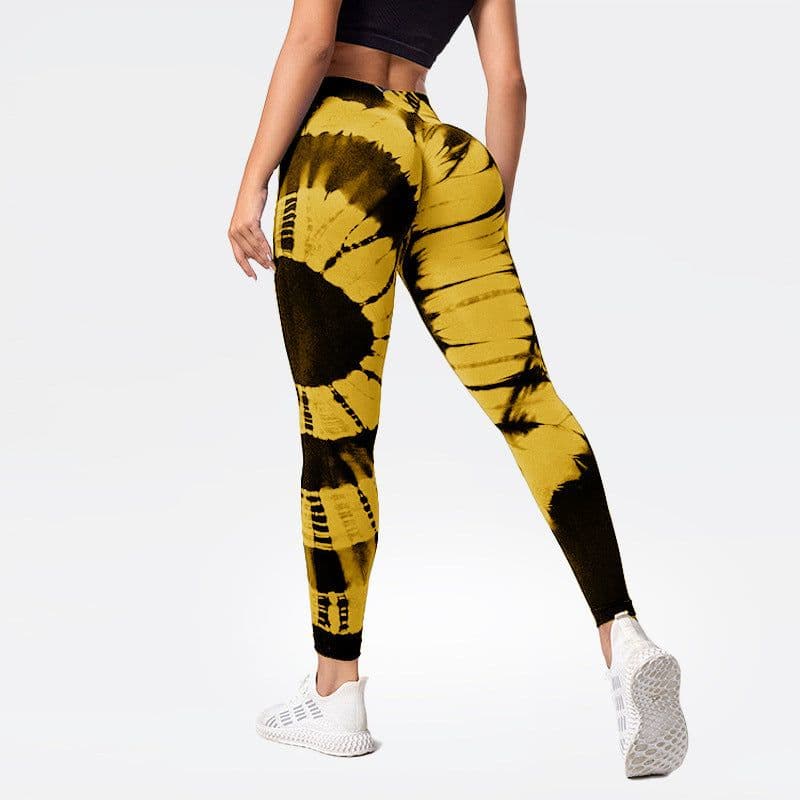 image-High Waist Peach Yoga Pants - Tie-Dye Seamless Fitness Leggings