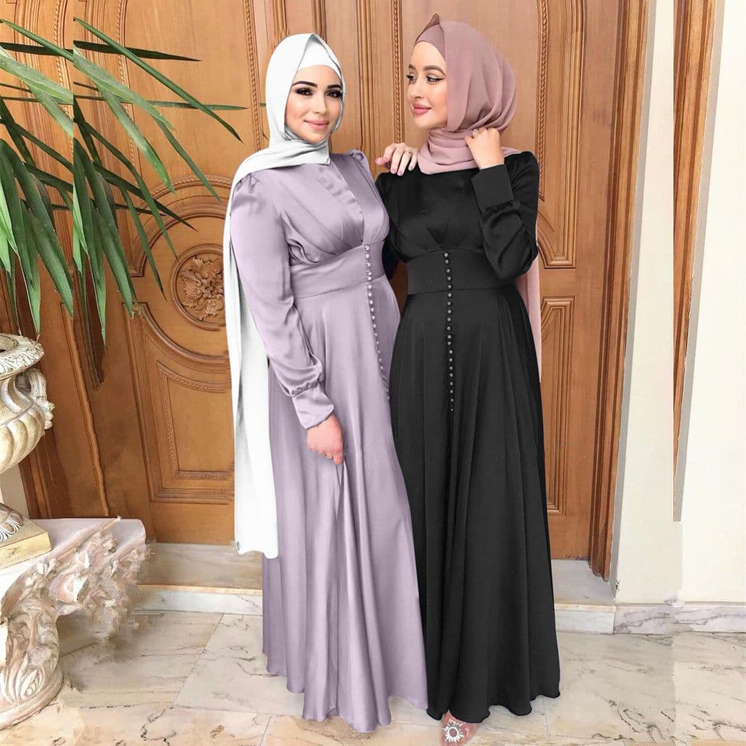 image-Elegant Light Purple Satin Abaya - XXL Muslim Dress, Beading, Sufman Brand