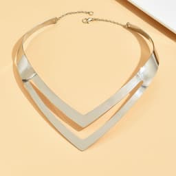 image-Metal Collar Necklace - Gold/White Zinc Alloy