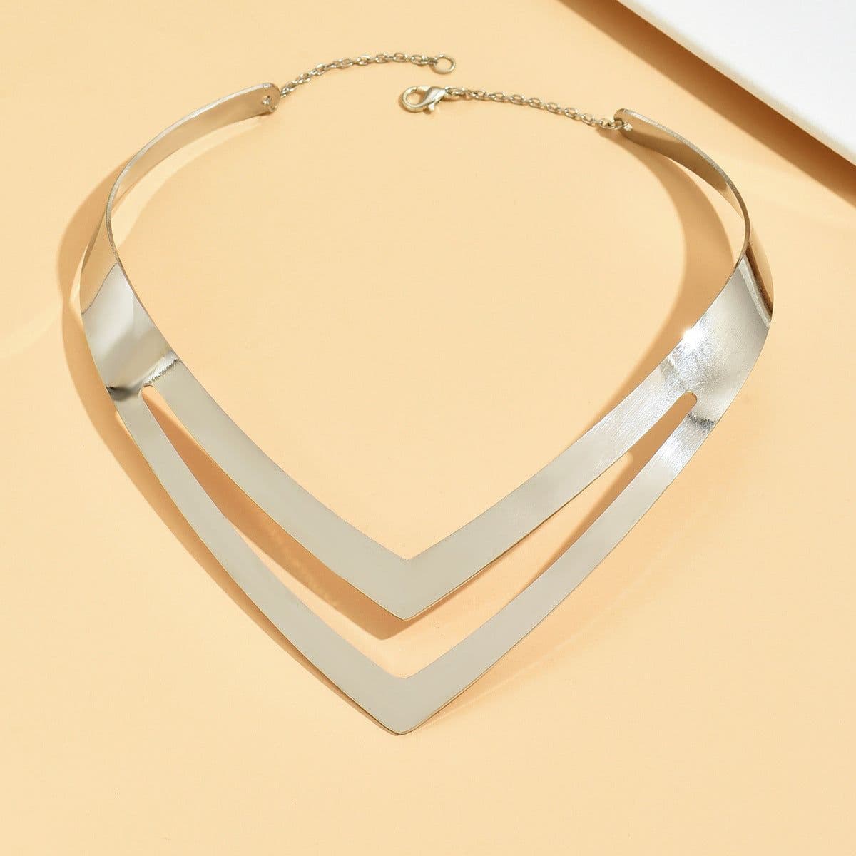 image-Metal Collar Necklace - Gold/White Zinc Alloy