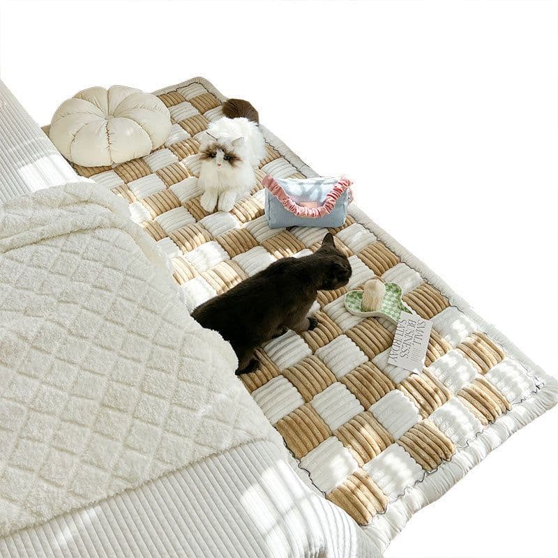 image-Foreign trade thickened ins wind cream color autumn and winter plush bedside mat non-slip rectangular bun mat tatami mat