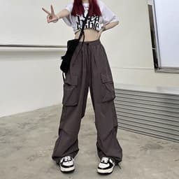 image-Women's Summer Casual Pants - Apricot High Waist Wide Leg