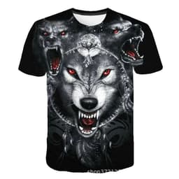 image-Men's 3D Digital Print Wolf T-Shirt - Black Casual