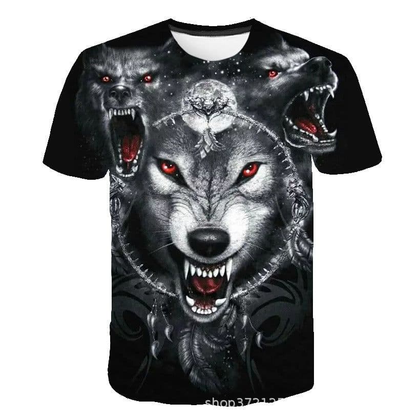 image-Men's 3D Digital Print Wolf T-Shirt - Black Casual