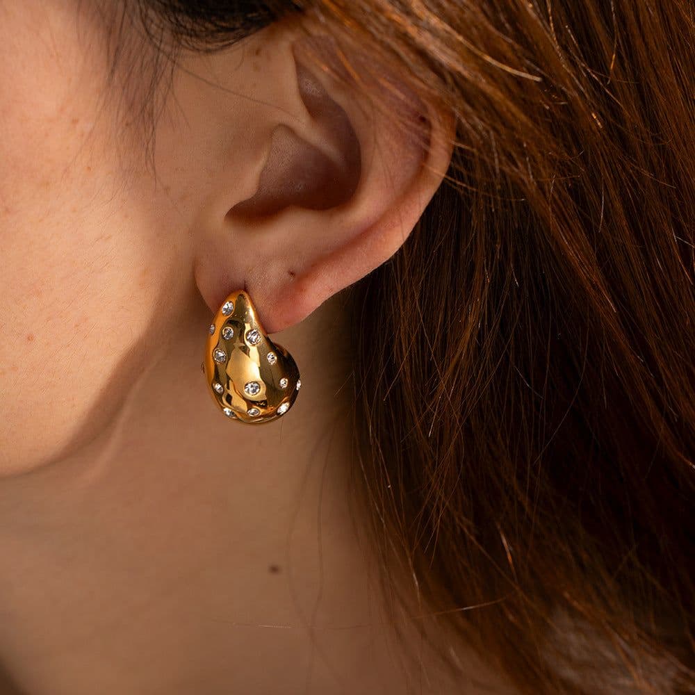 image-18K Gold Plated Stainless Steel Zircon Earrings Women