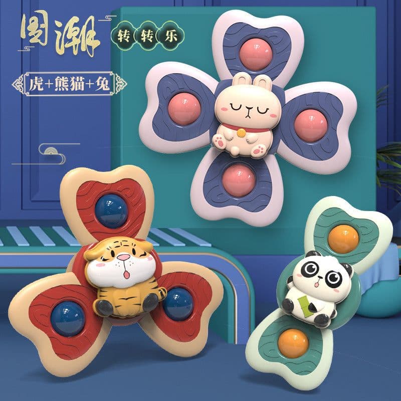 image-Baby spinner suction cup toy children's flower spinning top baby bath play table and chair suction cup toy