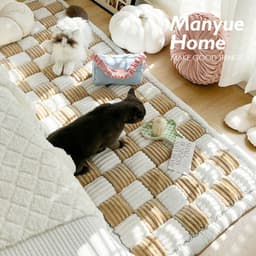 image-Foreign trade thickened ins wind cream color autumn and winter plush bedside mat non-slip rectangular bun mat tatami mat