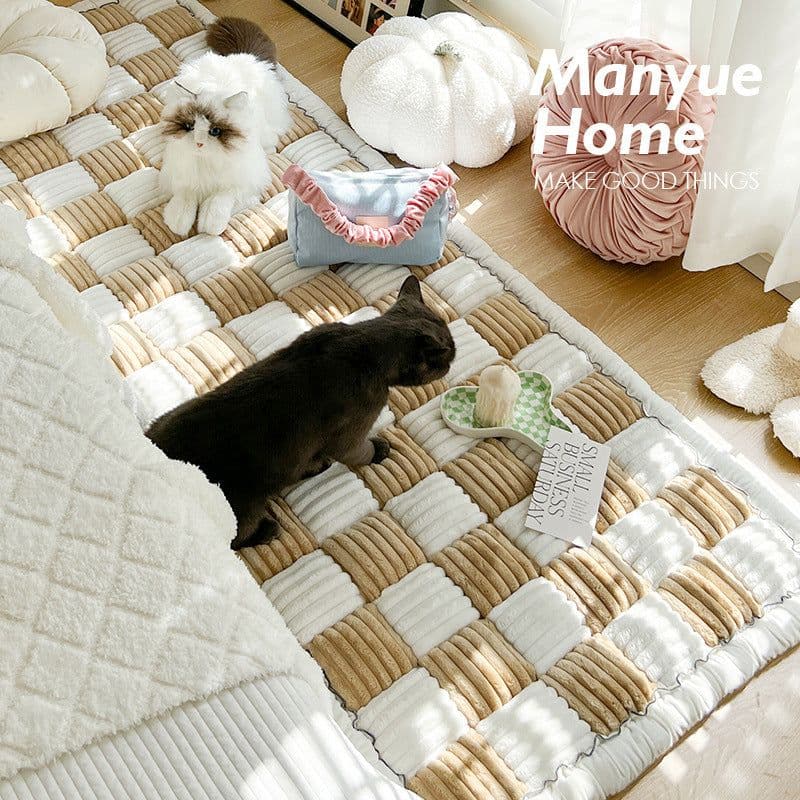 image-Foreign trade thickened ins wind cream color autumn and winter plush bedside mat non-slip rectangular bun mat tatami mat