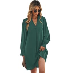 image-V-Neck A-Line Dress Long Sleeve Apricot XL