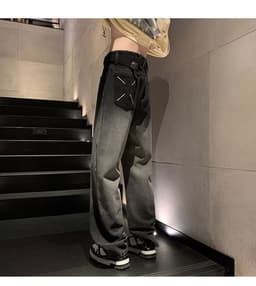 image-Yellow mud cross jeans men's spring and autumn national trend oversize pants handsome loose micro-flared wide-leg pants