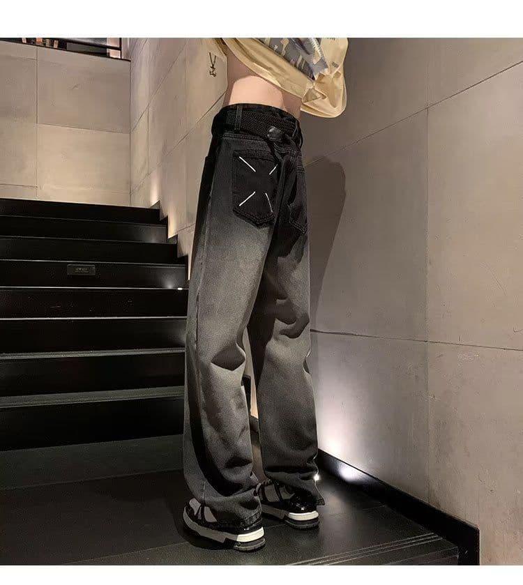 image-Yellow mud cross jeans men's spring and autumn national trend oversize pants handsome loose micro-flared wide-leg pants
