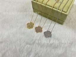 image-v gold 925 silver Fanjia four-leaf clover necklace high version women's thick plated 18k single flower pendant natural fritillary chalcedony