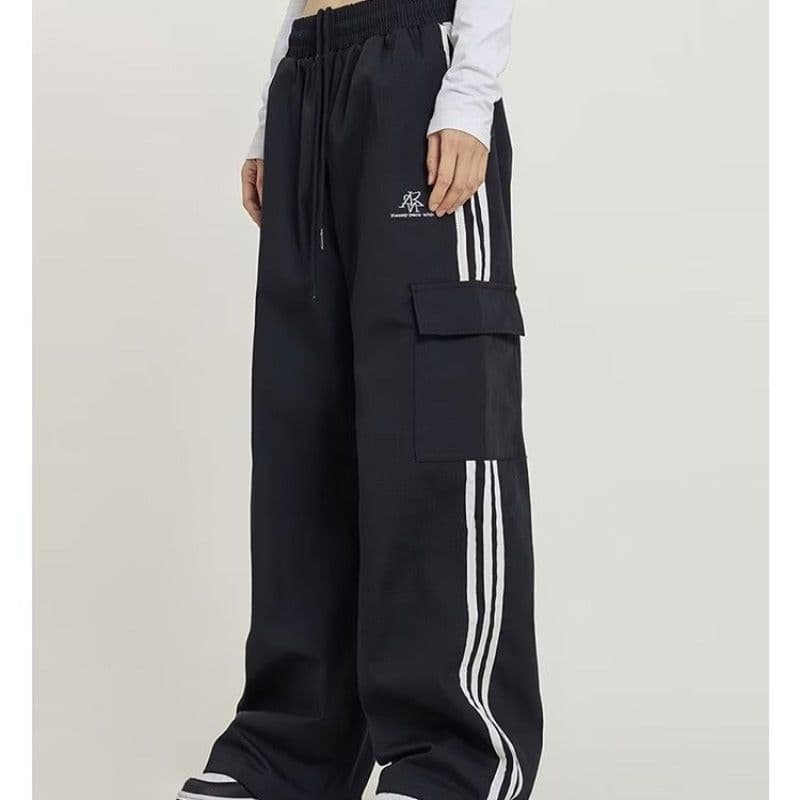 image-Straight Leg Pants - Green Cotton High Waist Casual