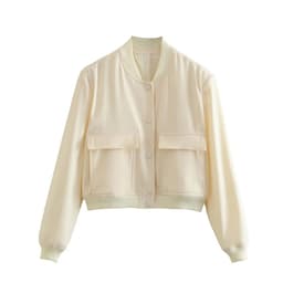 image-Women's Peacock Blue Jacket - Stand Collar Short Coat