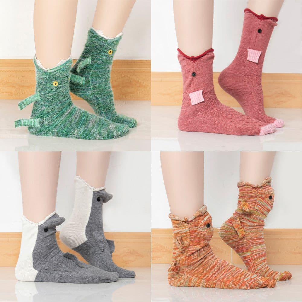 image-Christmas Knit Crocodile Socks For Kids Warm Floor Socks Shark Pattern