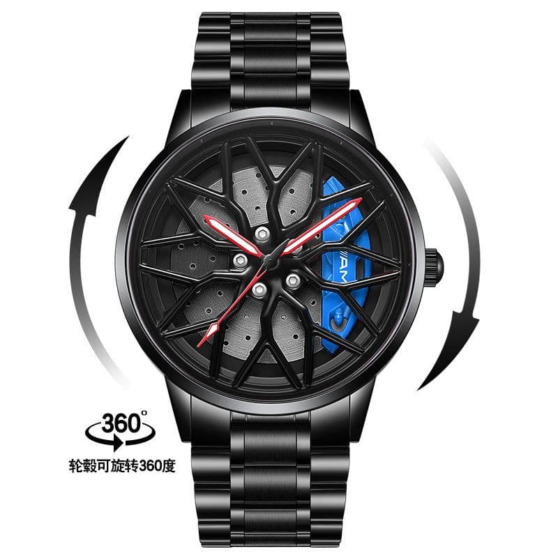 image-SVJ Men's Quartz Watch - 3D Hollow Forged Wheel Design