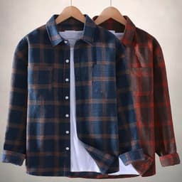 image-Men's Plaid Shirt Long Sleeve - Red-Brown XXXL