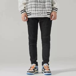 image-Foreign trade fashion trend high street new slim fit small straight black washed personality stitching motorcycle men's jeans