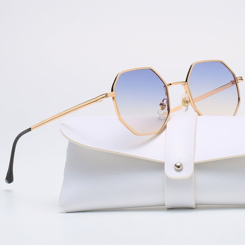 image-2022 Fashion Polygonal Metal Sunglasses Copper Alloy Frame Gold With Black Lenses Unisex Full Rim Party Style DB59