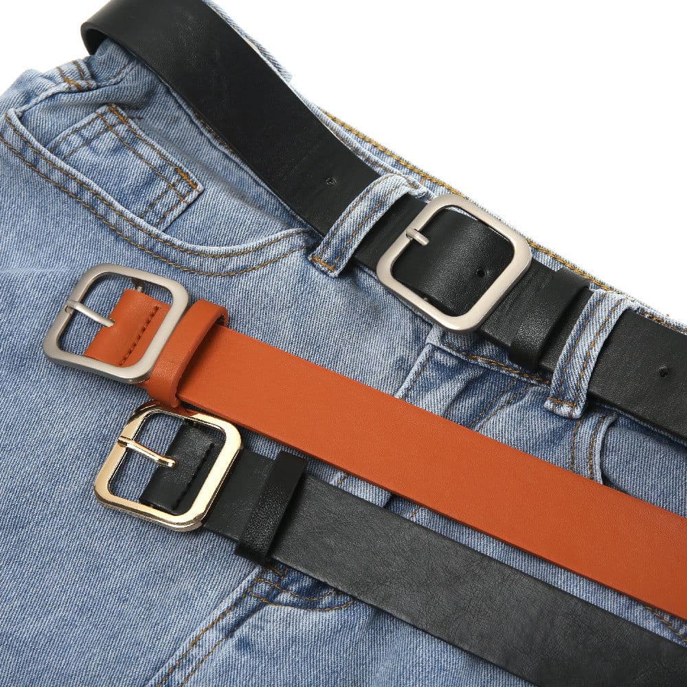 image-Women's Belt Brown Imitation Leather Square Buckle