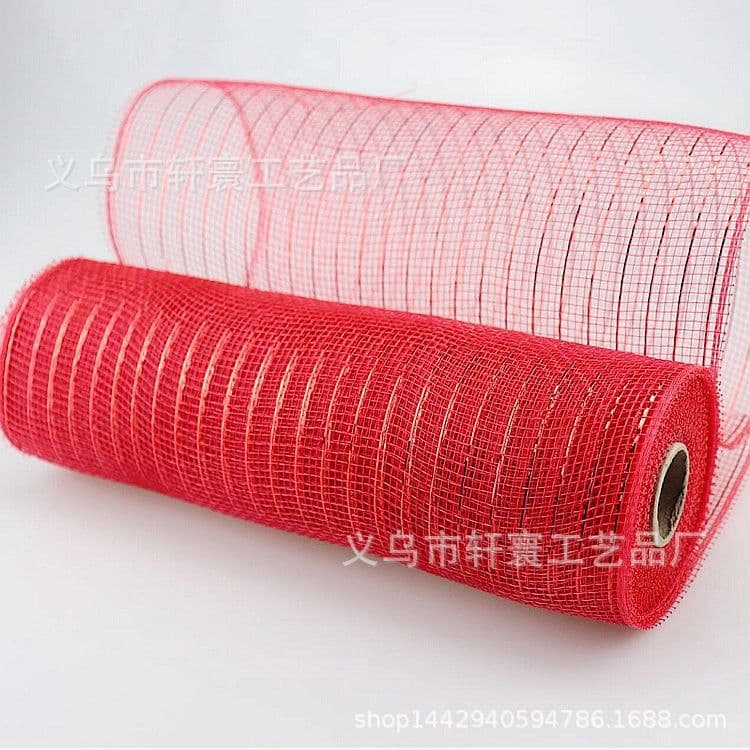 image-Christmas Wire Mesh Packaging - Red & White Strips 26cm x 10yds
