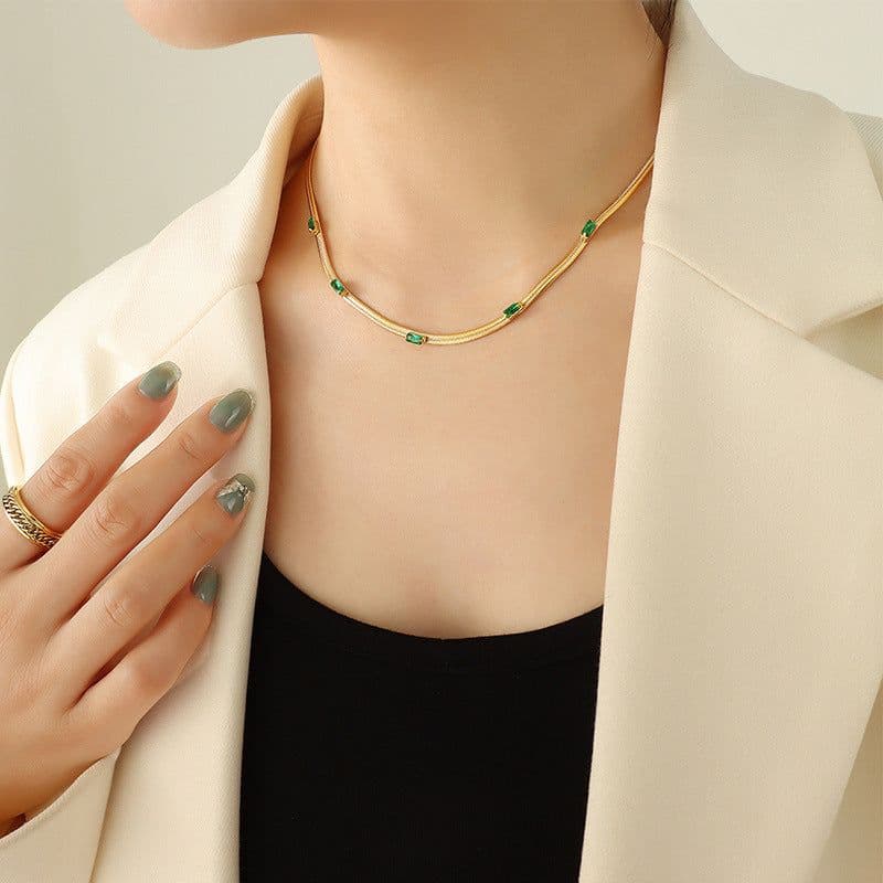 image-European and American celebrities ins style does not fade color inlaid zircon necklace personalized bracelet electroplating 18K gold fashionable jewelry set