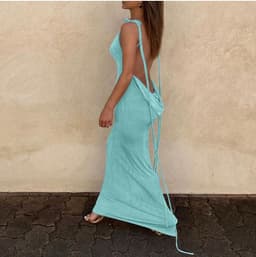 image-Summer Halter Neck Dress - A Line Long Skirt 2022 Elegant Temperament