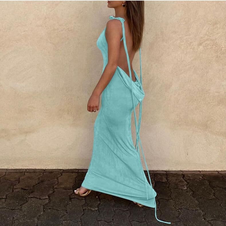 image-Summer Halter Neck Dress - A Line Long Skirt 2022 Elegant Temperament