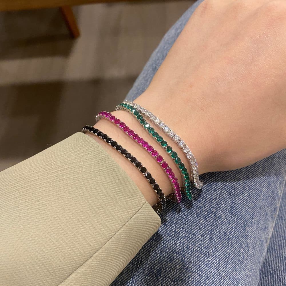image-Sterling Silver 925 S925 Tennis Chain Bracelet - Geometry Zircon Fashion Jewelry for Women