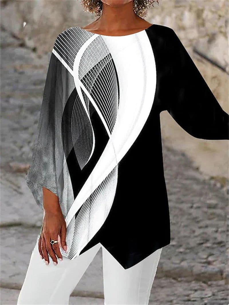 image-Cross-border Geometric Print Long Sleeve Shirt