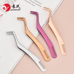 image-Stainless Steel Eyelash Tweezers with Comb