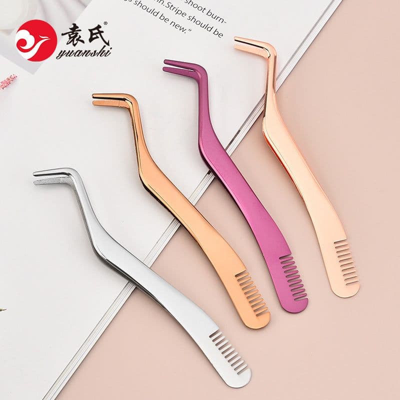 image-Stainless Steel Eyelash Tweezers with Comb