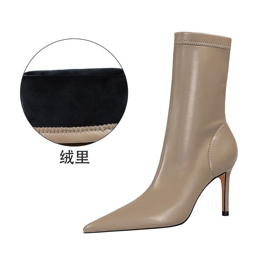 image-BIGTREE Stiletto High Heel Boots - Khaki Pointy Toe